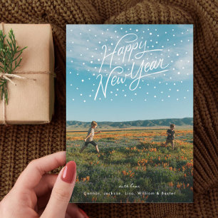 Cartão De Festividades Foto da família Confetti do feliz ano novo