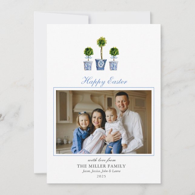 Cartão De Festividades Foto da família da Páscoa das topiares Elegante (Frente)