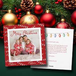 Cartão De Festividades Foto da família das Luzes de Natal Feliz Vermelho