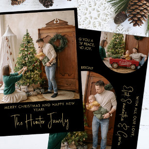 Cartão De Festividades Foto da família de arco minimalista Dourada e pret