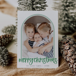 Cartão De Festividades Foto da família de arco verde MARIAH Feliz Natal