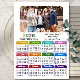 Cartão De Festividades Foto da família de calendário 2025 Moderna em pret