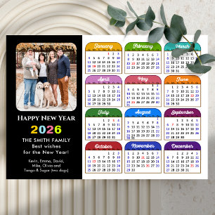 Cartão De Festividades Foto da Família de Calendários 2026 Moderna Preto 
