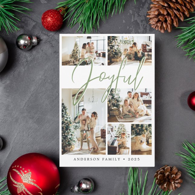 Cartão De Festividades Foto da Família de Caligrafia Verde de Natal (Criador carregado)