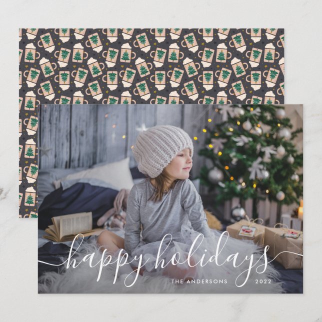 Cartão De Festividades Foto da família de chocolate quente com script sim (Frente/Verso)