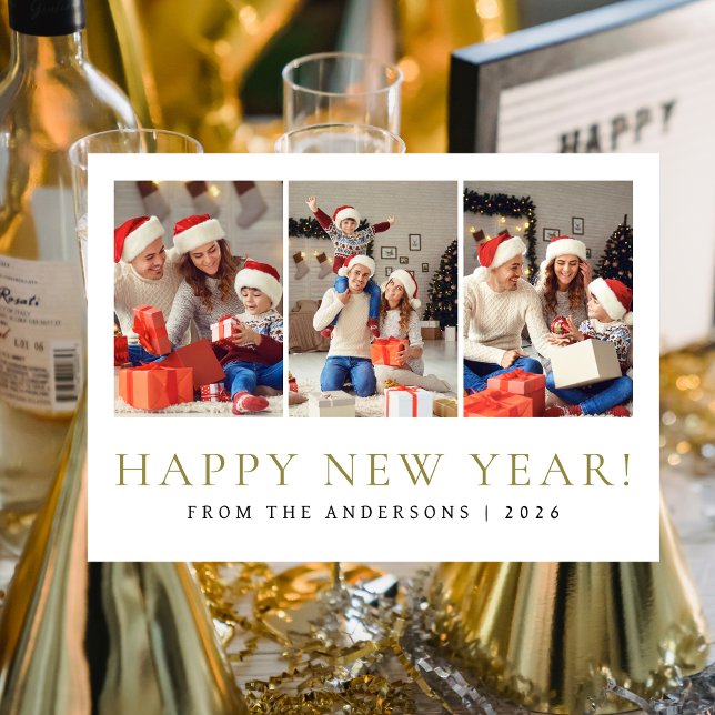 Cartão De Festividades Foto da família de Felizes anos novos modernos ele (Criador carregado)