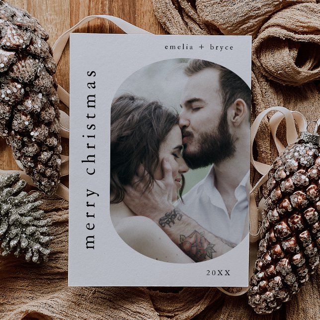 Cartão De Festividades Foto da família de fotos pretas EMELIA Feliz Natal (EMELIA Black Picture Family Photo Merry Christmas Holiday Card)