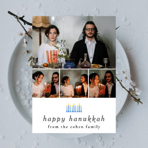 Cartão De Festividades Foto da família de Hanukkah feliz minimalista e el