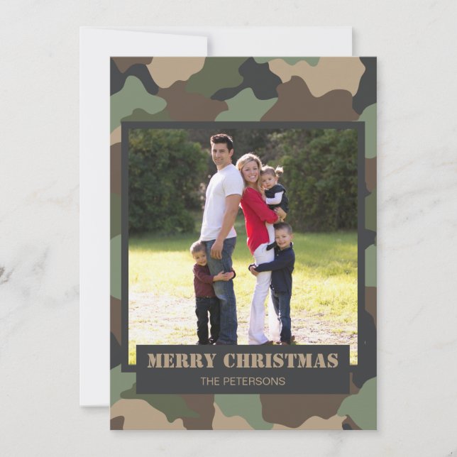 Cartão De Festividades Foto da Família de Natal Camo Camuflage Militar (Frente)