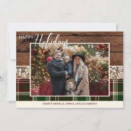 Cartão De Festividades Foto da família de Natal da Xadrez Rustic Country