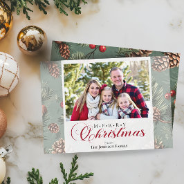 Cartão De Festividades Foto da família de Natal do Winter Greener Merry