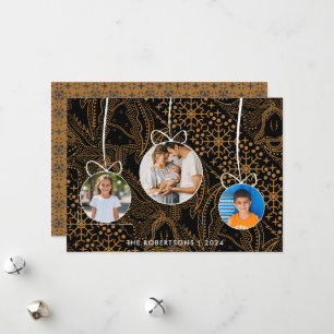 Cartão De Festividades Foto da família de Natal Dourada, Na moda preto, m