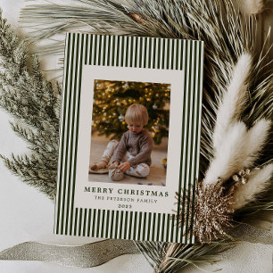 Cartão De Festividades Foto da família de natal Evergreen Pinstripe