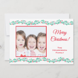 Cartão De Festividades Foto da família de Natal feliz e moderno Holly Ber