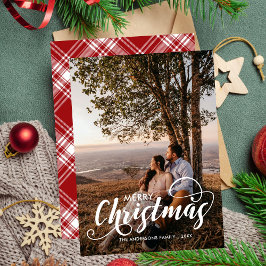 Cartão De Festividades Foto da família de Natal feliz moderno Tartan