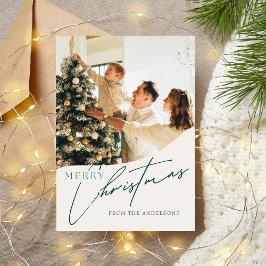 Cartão De Festividades Foto da família de Natal Merry Green da Moderna Tr