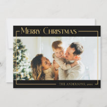 Foto da família de Natal Mínima Preta Moderna