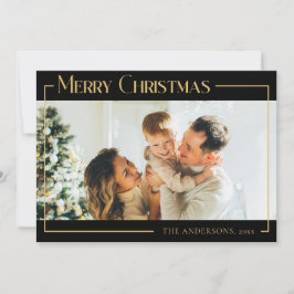 Cartão De Festividades Foto da família de Natal Mínima Preta Moderna