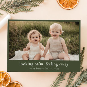 Cartão De Festividades Foto da Família de Natal Mínima Verde Engraçada