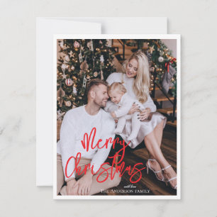 Cartão De Festividades Foto da família de Natal vermelha verde da Modern
