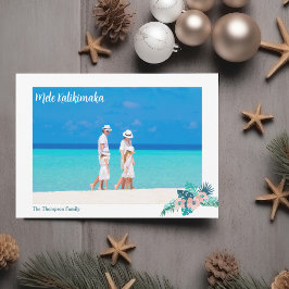 Cartão De Festividades Foto da família de praia Mele Kalikimaka Hibiscus 