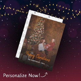 Cartão De Festividades Foto da família de scripts de Natal do Na moda mod