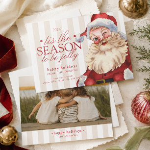 Cartão De Festividades Foto da Família do Papai Noel com Tipografia Vinta