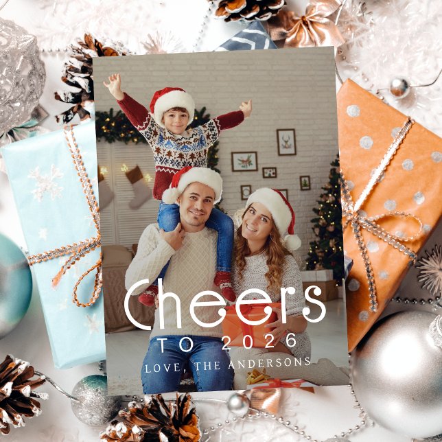 Cartão De Festividades Foto da família Elegant Modern Feliz ano novo 2026 (Criador carregado)