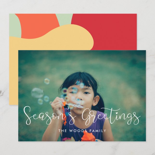 Cartão De Festividades Foto da família Elegant Whimsical Season's Greetin (Frente/Verso)