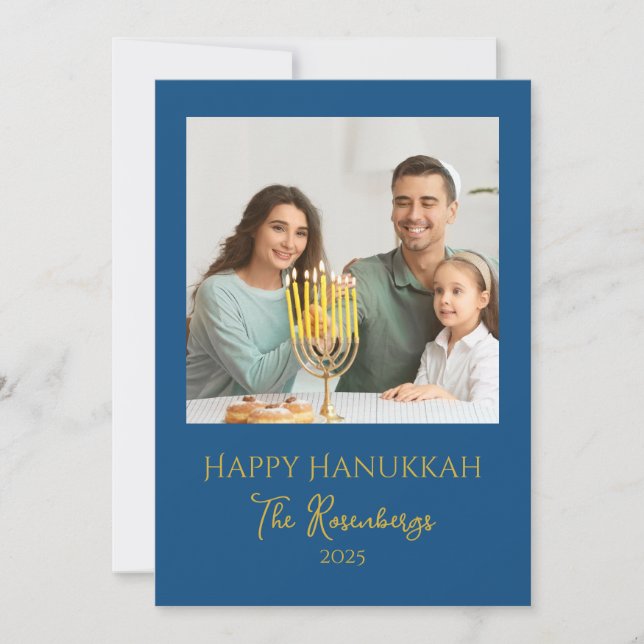 Cartão De Festividades Foto da família Elegante moderna Hanukkah (Frente)