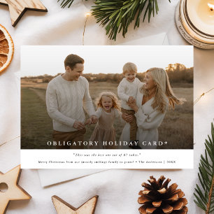 Cartão De Festividades Foto da Família Engraçada Minimalista - Natal Obri