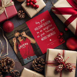 Cartão De Festividades Foto da família engraçada, Natal vermelho