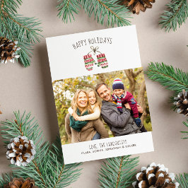 Cartão De Festividades Foto da Família Feliz de Feriados Cozy Winter Mitt