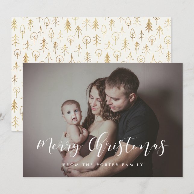 Cartão De Festividades Foto da Família Feliz de Natal da Caligrafia Elega (Frente/Verso)