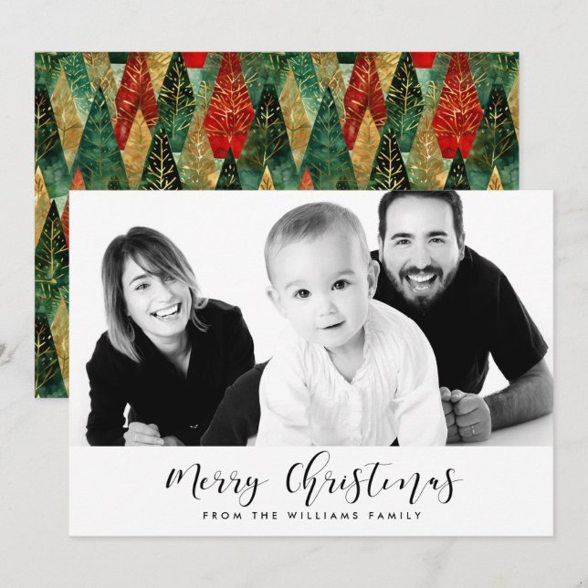 Cartão De Festividades Foto da Família Feliz de Natal da Caligrafia Elega (Frente/Verso)