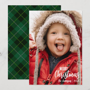 Cartão De Festividades Foto da Família Feliz de Natal da Xadrez Rustic Co