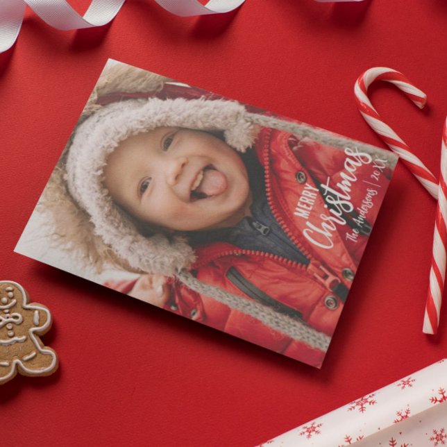 Cartão De Festividades Foto da Família Feliz de Natal da Xadrez Rustic Co (Criador carregado)