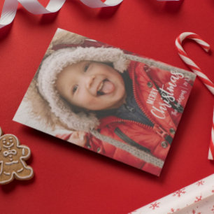 Cartão De Festividades Foto da Família Feliz de Natal da Xadrez Rustic Co