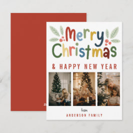 Cartão De Festividades Foto da Família Feliz de Natal Moderna, Colorida e