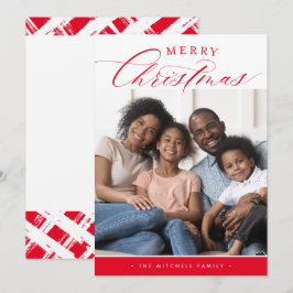 Cartão De Festividades FOTO DA FAMÍLIA Feliz Natal Caligrafia fofa vermel
