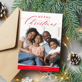 Cartão De Festividades FOTO DA FAMÍLIA Feliz Natal Caligrafia fofa vermel