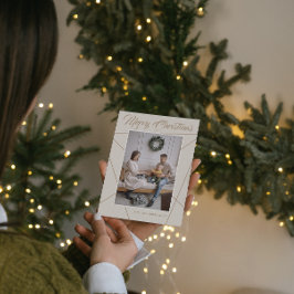 Cartão De Festividades Foto da Família Feliz Natal Geométrico Mocha Bege