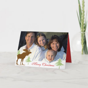 Cartão De Festividades Foto da família Feliz Natal Moose 3 Pines