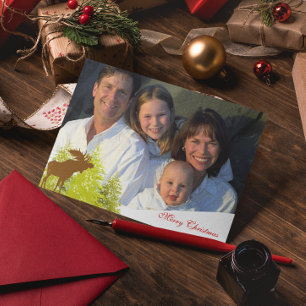 Cartão De Festividades Foto da família Feliz Natal Mose e Pinheiros