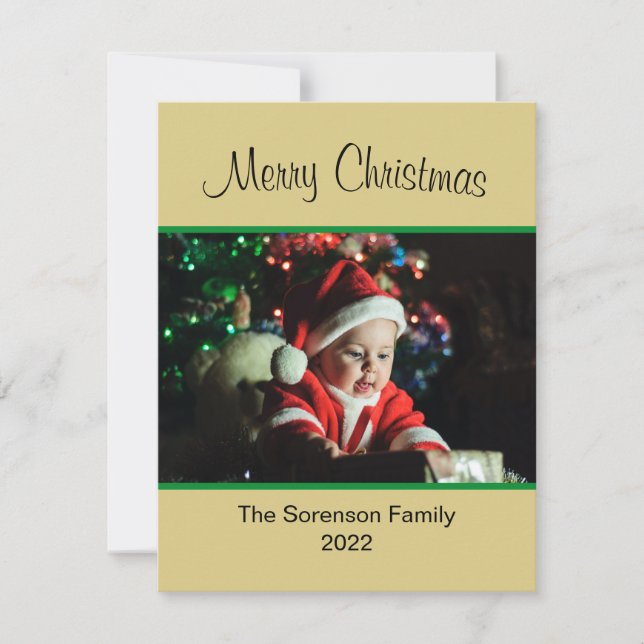 Cartão De Festividades Foto da família Feliz Natal Ornaços Dourados Holid (Frente)