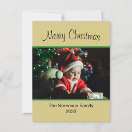 Cartão De Festividades Foto da família Feliz Natal Ornaços Dourados Holid