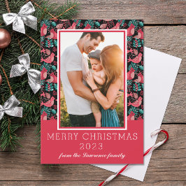 Cartão De Festividades Foto da família Feliz Natal Pássaros de inverno Be