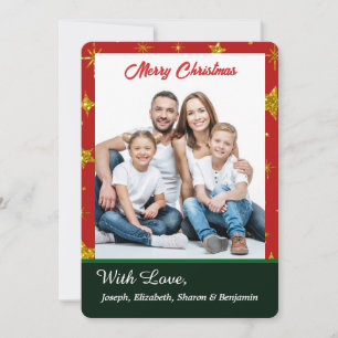 Cartão De Festividades Foto da Família Feliz Natal Red Dourado Elegante