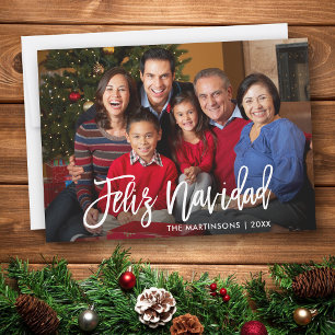 Cartão De Festividades Foto da Família Feliz Navidad, Script de Pincel Mo