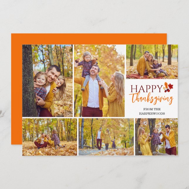 Cartão De Festividades Foto da família Floral Fall Modern de Ação de Graç (Frente/Verso)
